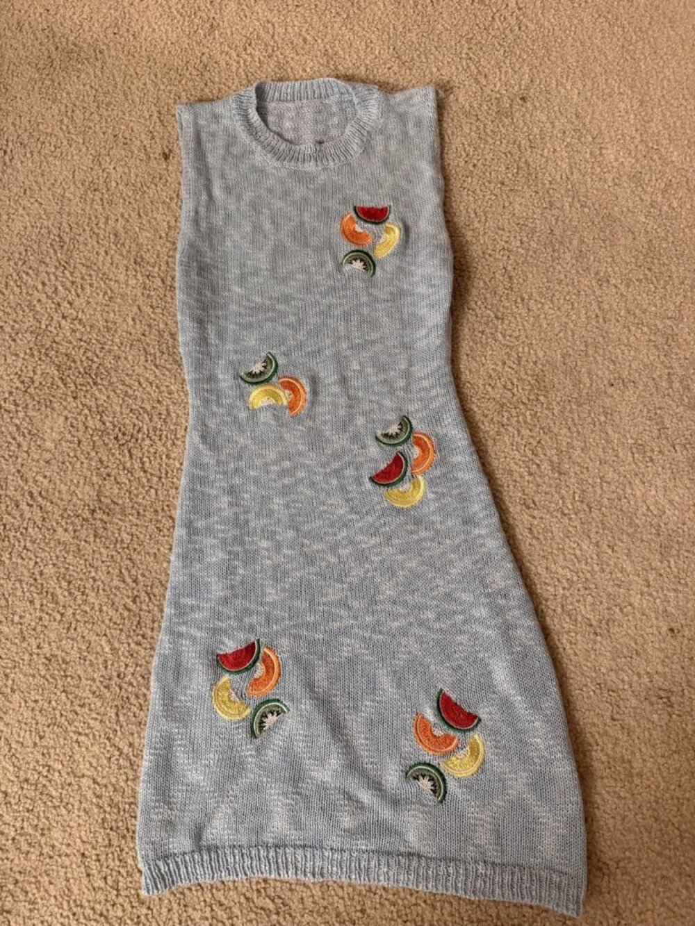 Handmade Cotton Knit Dress Fruit Embroidery